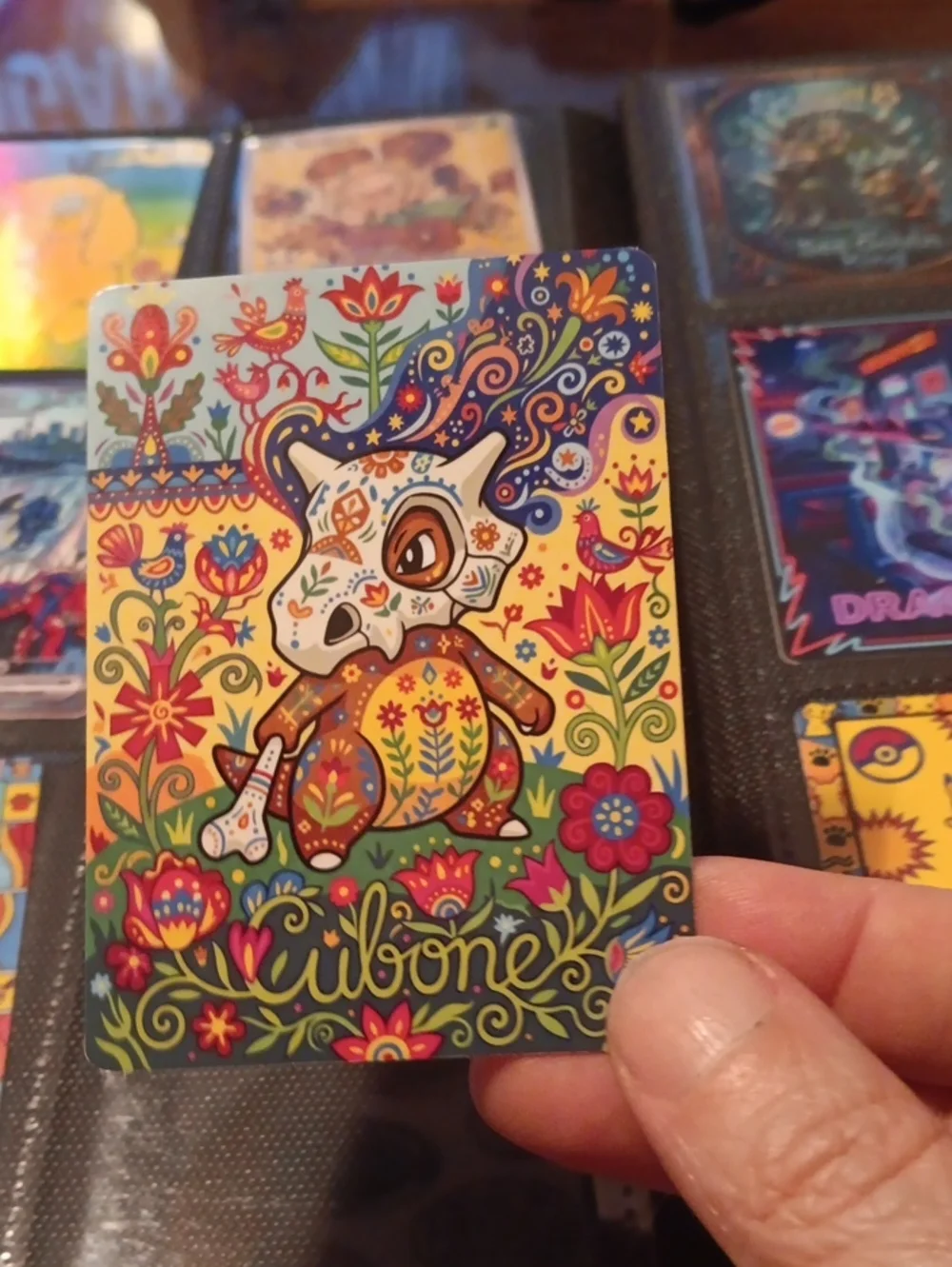 Vibrant Floral 'ubone' Art Card — Colorful Folk Skull Bunny
